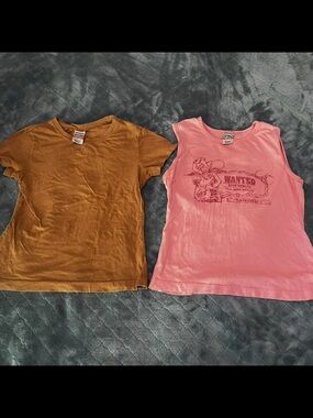 Vintage Weavers Girl Y2K Tank Tee Bundle Made in USA Pink Graphic Brown Medium